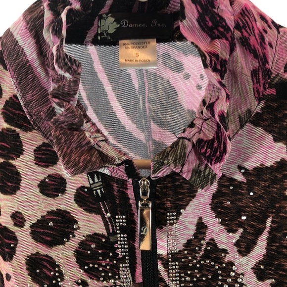 Damee Inc 2 Piece Embellished Jacket & Top Set Pink Animal Print  Women’s Small - Picture 3 of 16